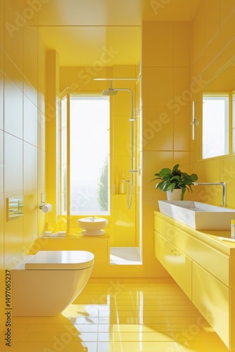 Bright Yellow Bathroom with Sleek Minimalist Design