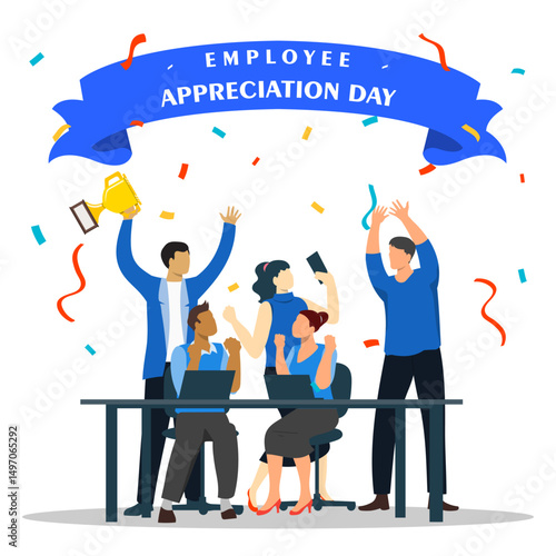 Recognition and appreciation for the best employees. Employee appreciation day concept. Give thanks with trophy for employees great job. Happy employees on team.