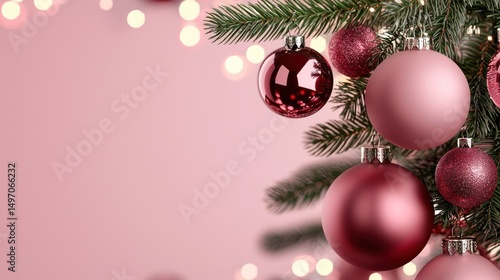 Pink Christmas Ornaments Decorate Festive Tree Branches