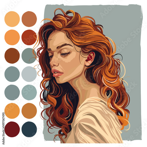 hair, woman, female, face, portrait, beauty, fashion, young, illustration, lady, style, head, design, model, person, curly, hairstyle, art, glamour, drawing, vector, sketch, colorful, decorative, long