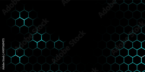 Hexagonal cyberspace green background. Hexagon grid tech pattern.