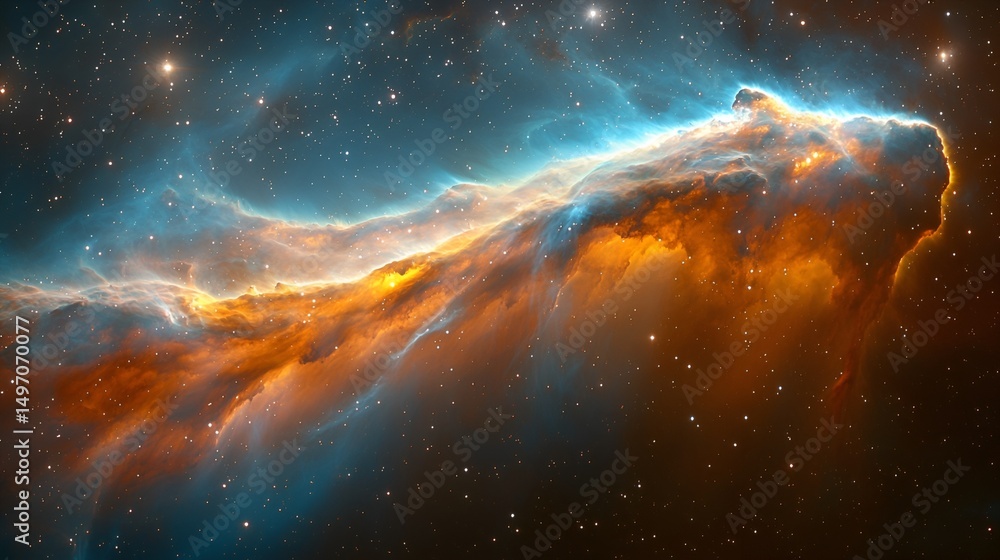 Fototapeta premium Cosmic Nebula with vibrant orange and blue hues.