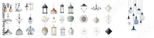 Wallpaper Mural Diverse collection of modern and vintage inspired lighting fixtures including chandeliers lanterns pendants and wall sconces along with other decorative elements for enhancing interior design Torontodigital.ca