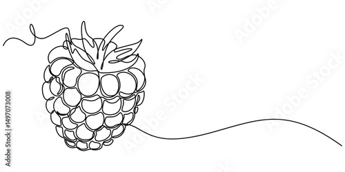 raspberry berry is drawn by one continuous line on a background of abstract spots of crimson and green colour on a white background, Raspberry vector colour illustration, background, sketch banner.