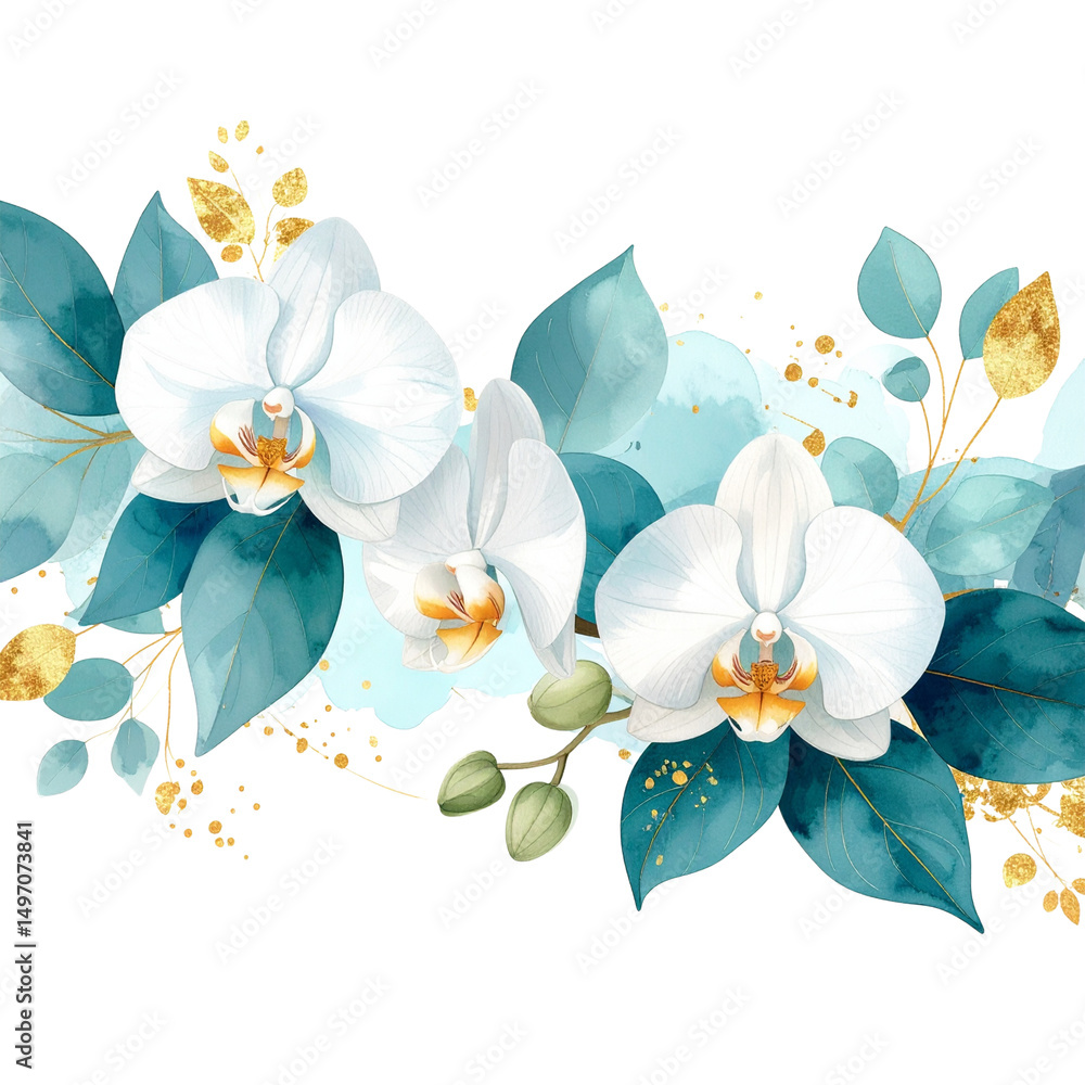 Naklejka premium Orchid flower on blue background 