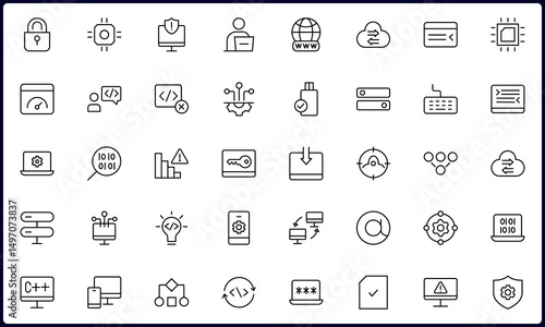 Programming and coding icon set. Contains such Icons as code, api, programmer, developer, information technology, coder and more. Vector illustration
