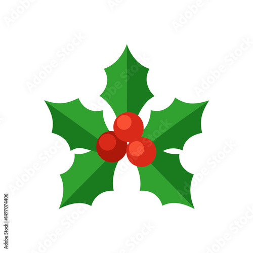 christmas mistletoe icon cartoon holly leaves vector art