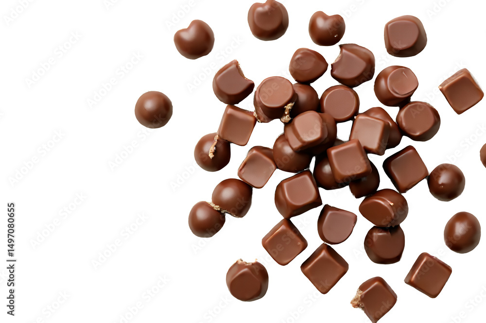 Fototapeta premium chocolate-chunks-and-drops-isolated-on-black-background-sweet-treats