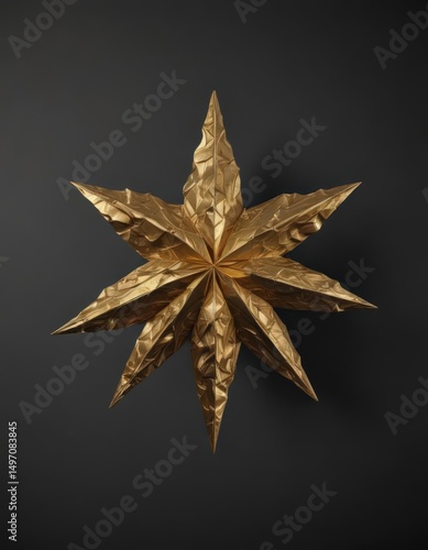 Ornate gold star, crumpled foil effect, black background,  foil,  golden