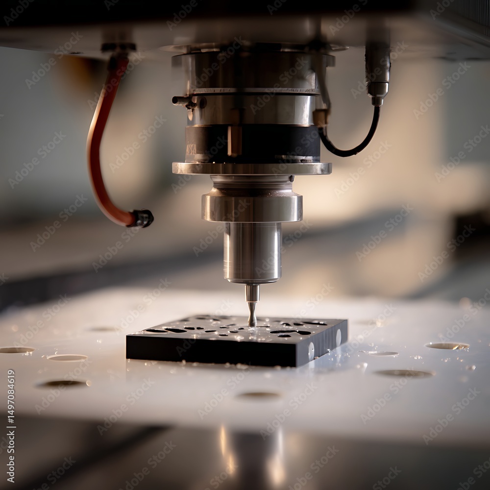 Precision Vertical Milling Machine in Action Close-up of CNC Machining Process Precision Vertical Milling Machine in Action Close-up of CNC Machining Process