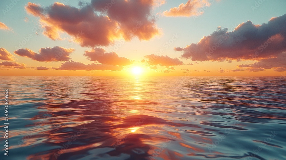 Obraz premium Dramatic sunset over calm water with intense warm color palette 