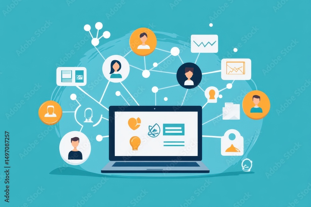 Social network connection with laptop on white background Social network connection with laptop on white background