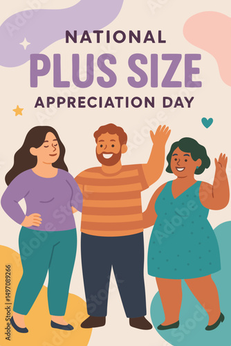 National Plus Size Appreciation Day illustration with joyful people embracing