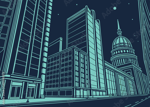 cinematic, neon-drenched cityscape, towering skyscrapers, neo-futuristic architecture, dramatic lighting, surreal atmosphere, vibrant color palette, intricate details, bold contrasts, science fiction-