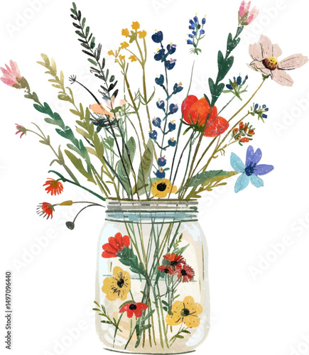 wildflower in the vase watercolor style series vector illustration format 