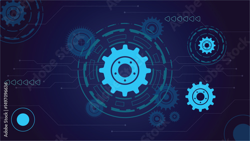 High tech blue gear and circuit background with futuristic digital design suitable for technology presentations websites and innovation themed visuals