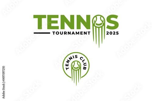lettering tennis with tennis ball shooting effect logo design sets. shooting tennis ball badge logo design. modern smashing tennis ball illustration logo for tennis sport club and tournament