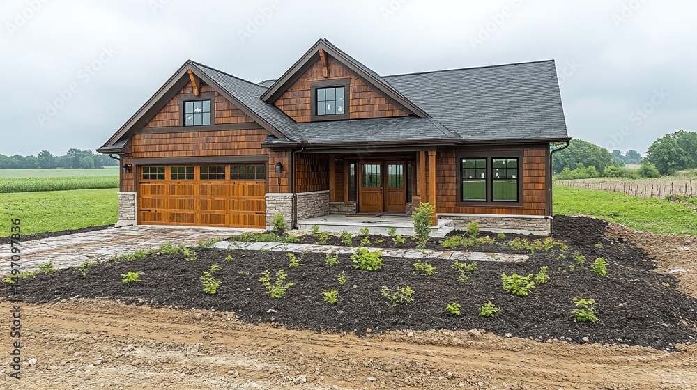 Obraz premium Rustic Wooden House in a Countryside Setting