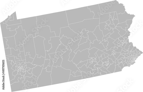 Pennsylvania state house districts vector map (Albers equal area conic projection, PPT-compatible & fully editable)