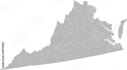 Virginia state house districts vector map (Albers equal area conic projection, PPT-compatible & fully editable)