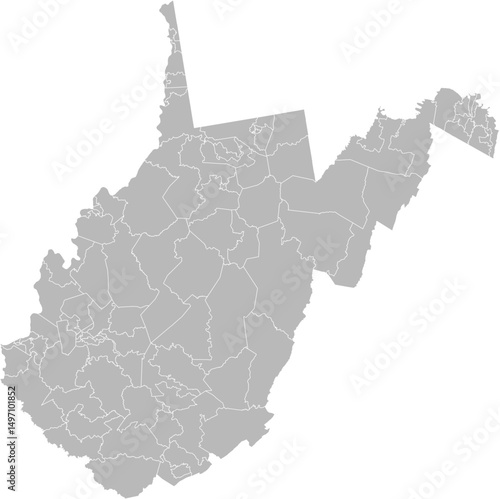 West Virginia state house districts vector map (Albers equal area conic projection, PPT-compatible & fully editable)