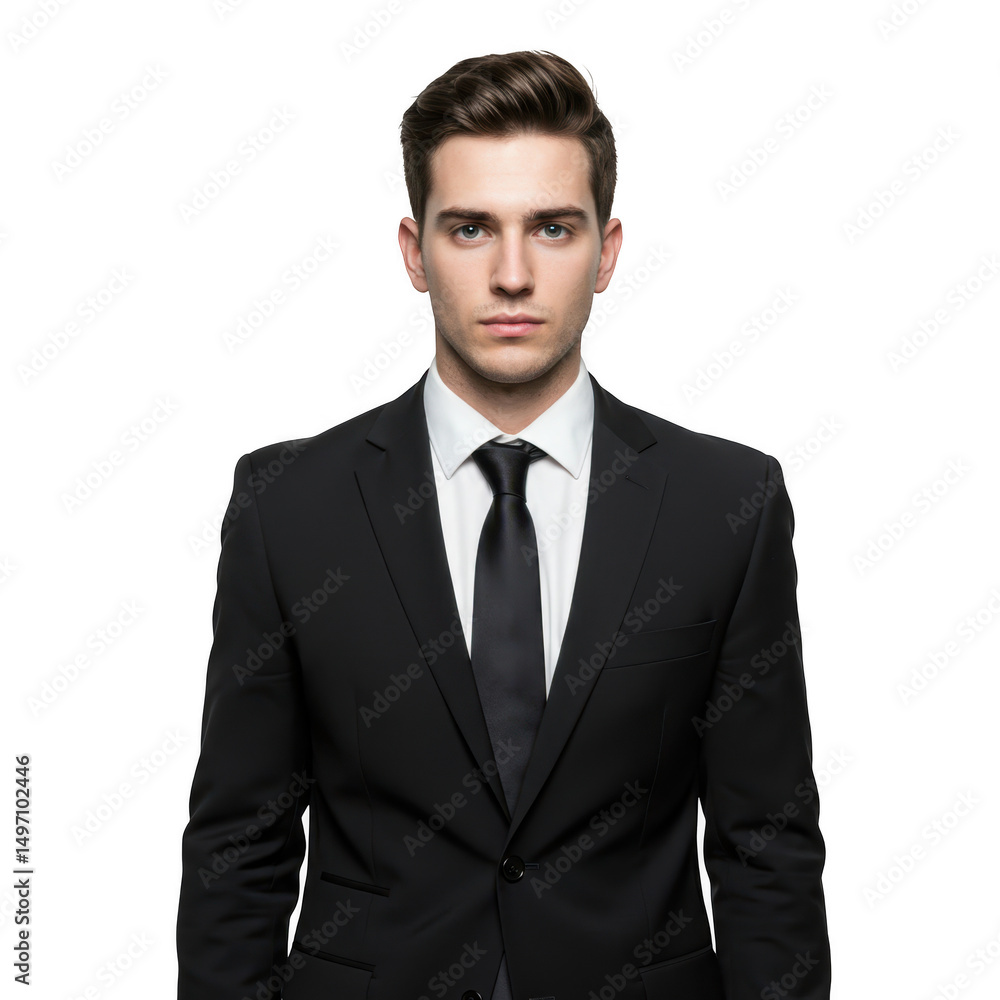 Portrait of a young businessman in a black suit isolated on transparent background Portrait of a young businessman in a black suit isolated on transparent background