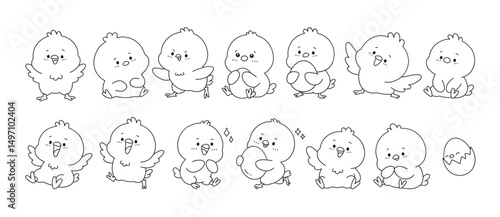 Cute Chick Black and White coloring line