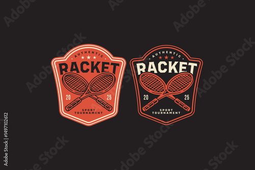 tennis rackets crossed retro badge logo vector design set for tennis sport, club and tournament. crossed racquet of tennis sport vintage illustration emblem label element design graphic collections