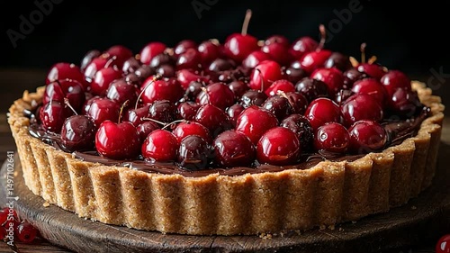 Chocolate tart with cherries