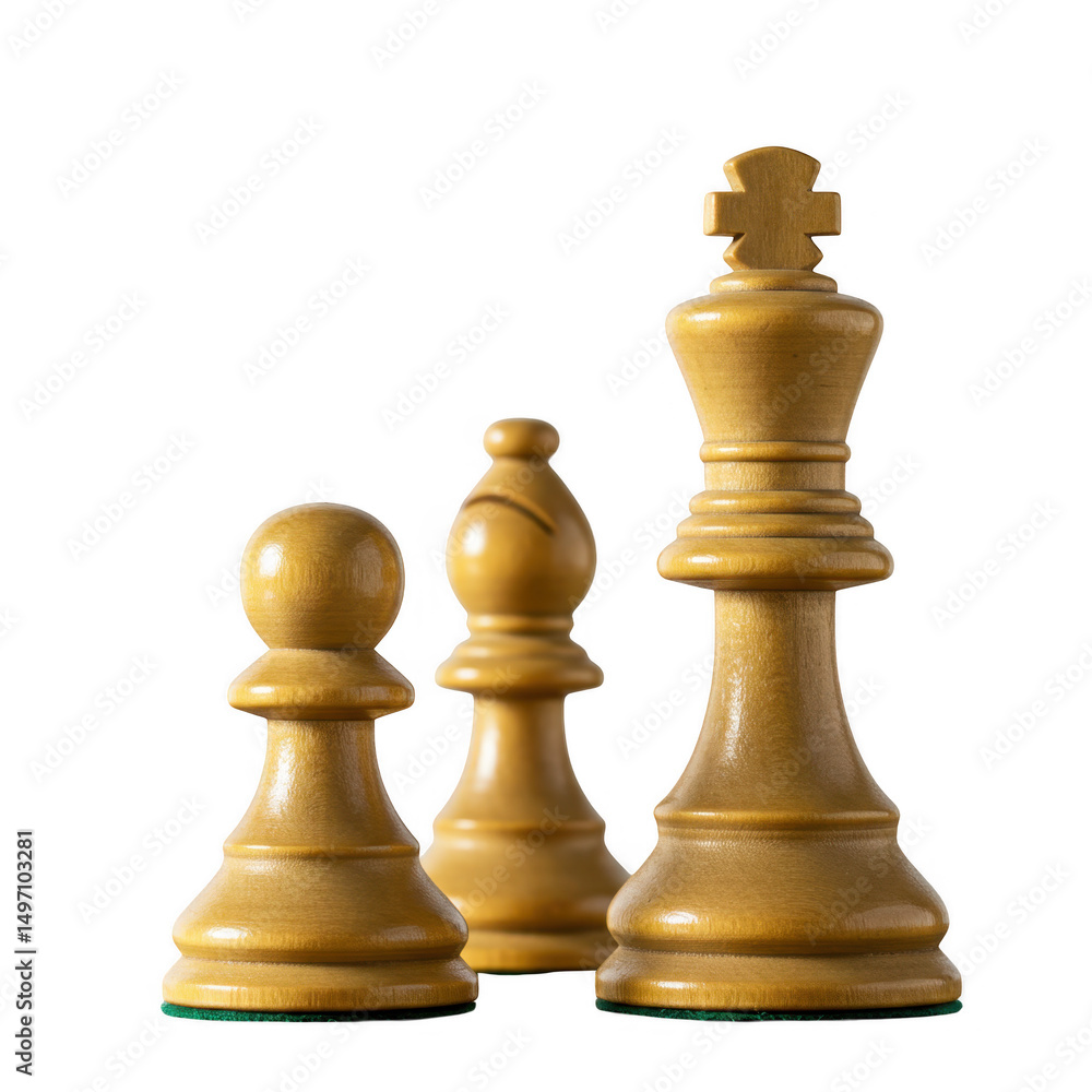 Chess pieces king bishop pawn isolated on transparent background Chess pieces king bishop pawn isolated on transparent background