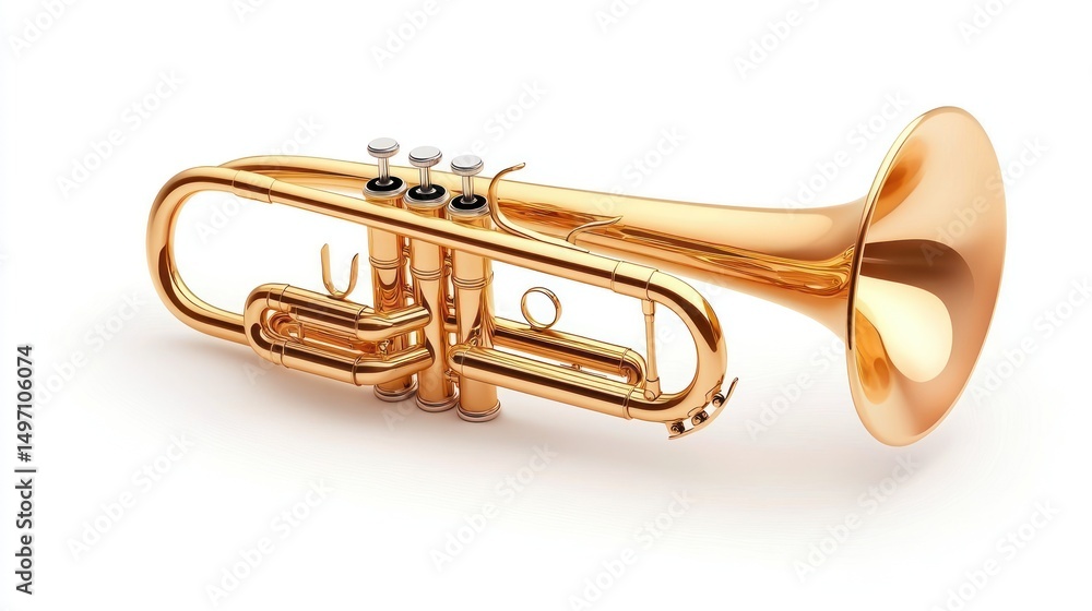 Obraz premium A Shiny Gold Trumpet Isolated On White Background
