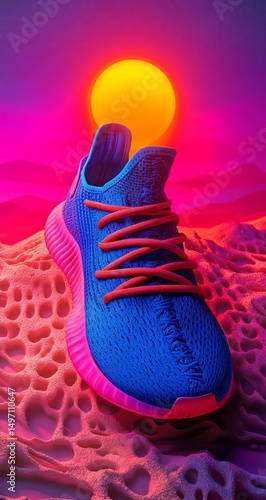 Neon Shoe Sunset Desert Scene.