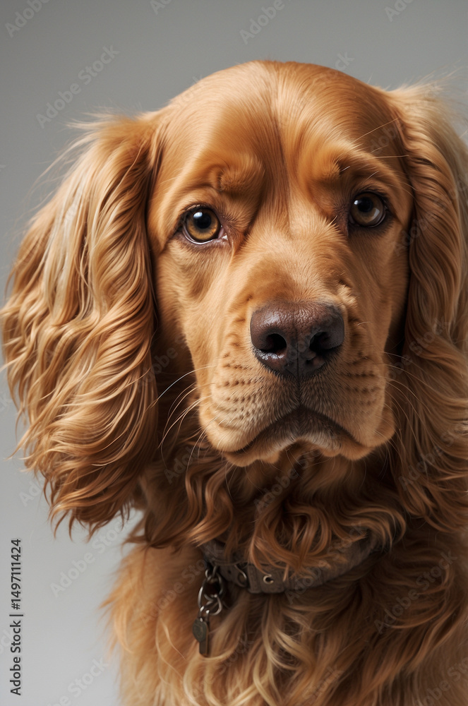 Golden Cocker Spaniel Dog Portrait- Silky Fur, Wavy Ears, Expressive Eyes on White Golden Cocker Spaniel Dog Portrait- Silky Fur, Wavy Ears, Expressive Eyes on White