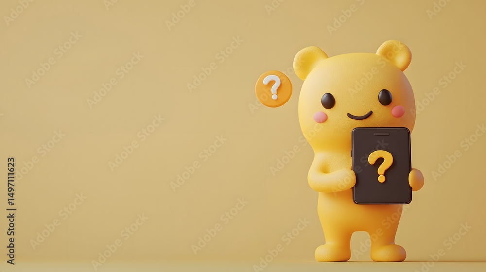 Fototapeta premium Curious cartoon character holding a question mark