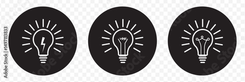 light bulb idea icon electricity innovation power glowing lamp bulb bright sign symbol intellgence creativity solution thinks business flat button design on Transparent Background. EPS 10.