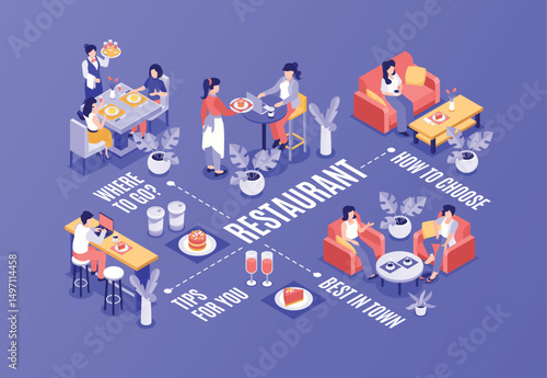 Isometric People at restaurant Infographic