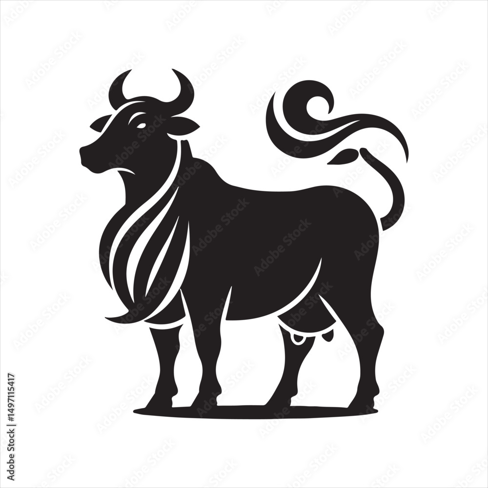 Fototapeta premium cow vector silhouette clip art logo design illustration. livestock collection.
