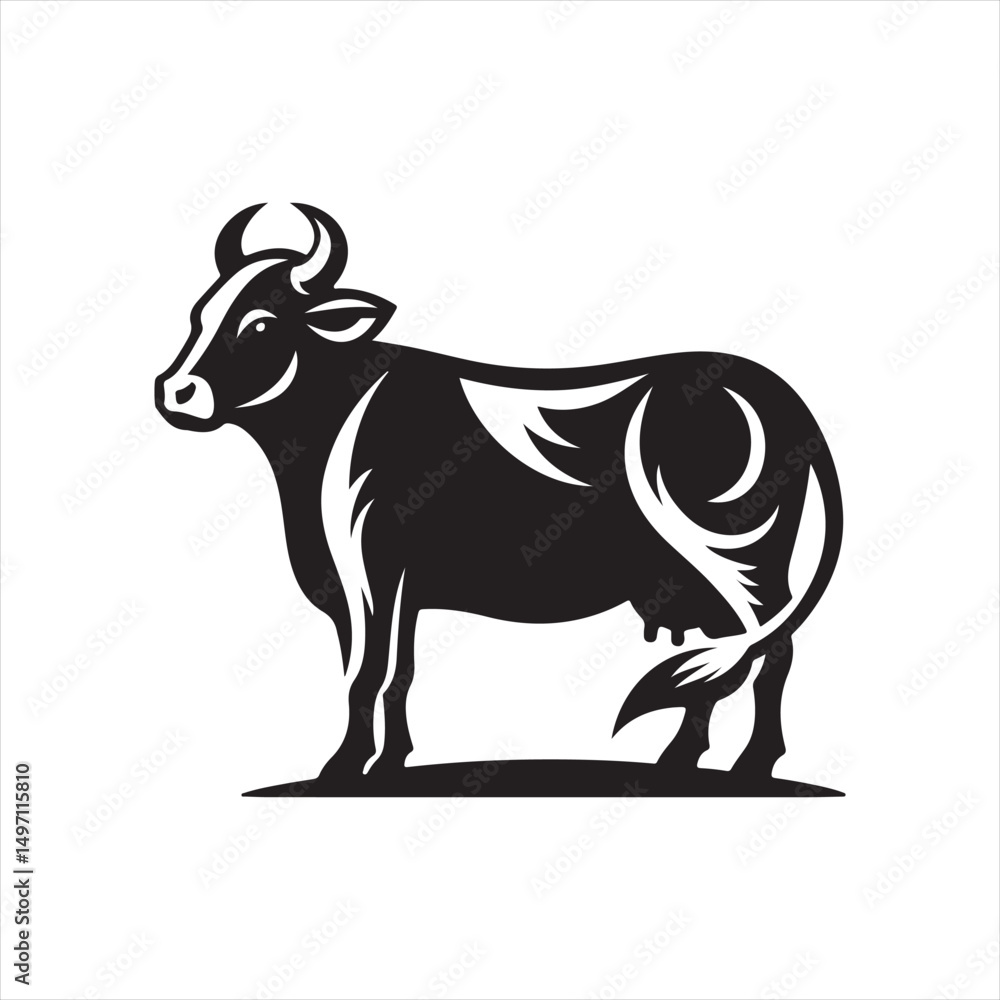 Fototapeta premium cow vector silhouette clip art logo design illustration. livestock collection.