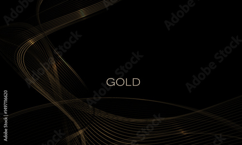 Isolated design element, great golden waves on black background.