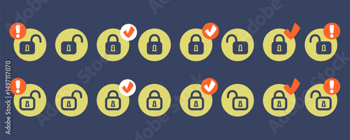 Lock icon. Locked and unlocked icons set. Minimalistic security symbols. Lock sign for Login pages, websites, authentication systems, digital privacy, cyber protection. Vector illustration for ui\ ux