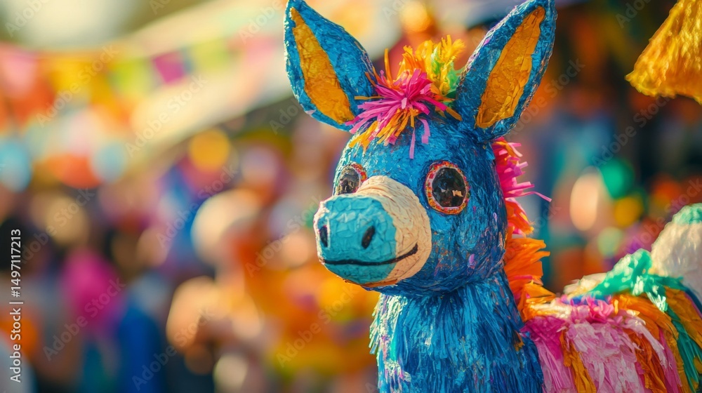 Obraz premium Bright Blue Donkey Pi?ata at a Festive Celebration