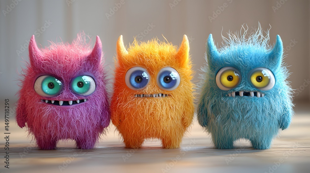 Fototapeta premium Cute colorful monster plush toys