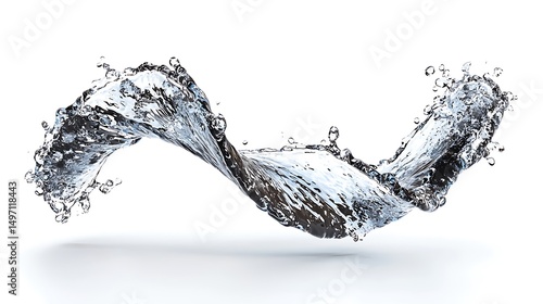 Captivating Twisting Water Splash Creating Artistic Form in Clear Fluid Motion Over White Background
