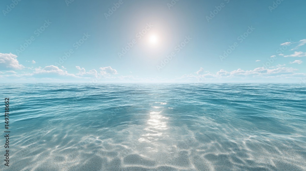 Fototapeta premium Bright Sunny Day Over Calm Ocean With Blue Sky