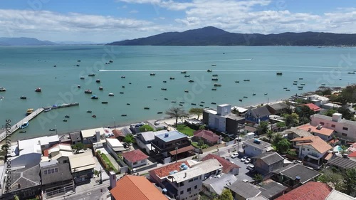 Canto Grande Beach In Bombinhas Santa Catarina Brazil. Bird Eye View Of A Amazing Coastal Beach In The Summer Holiday. Coast Horizon Seaside Summertime. Seaside Beach Panorama.