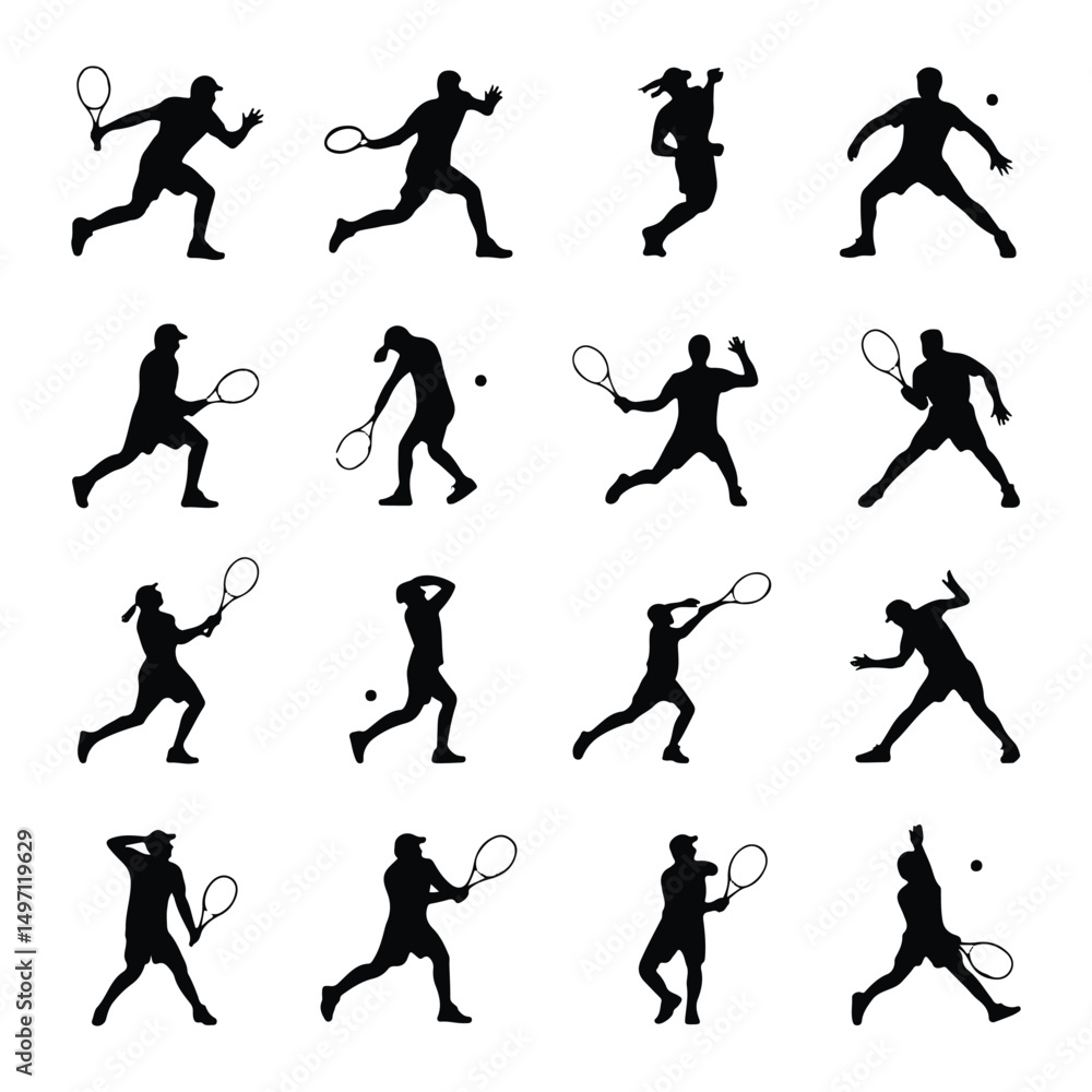 Dynamic Tennis Silhouette Vector Set. Dynamic Tennis Silhouette Vector Set.
