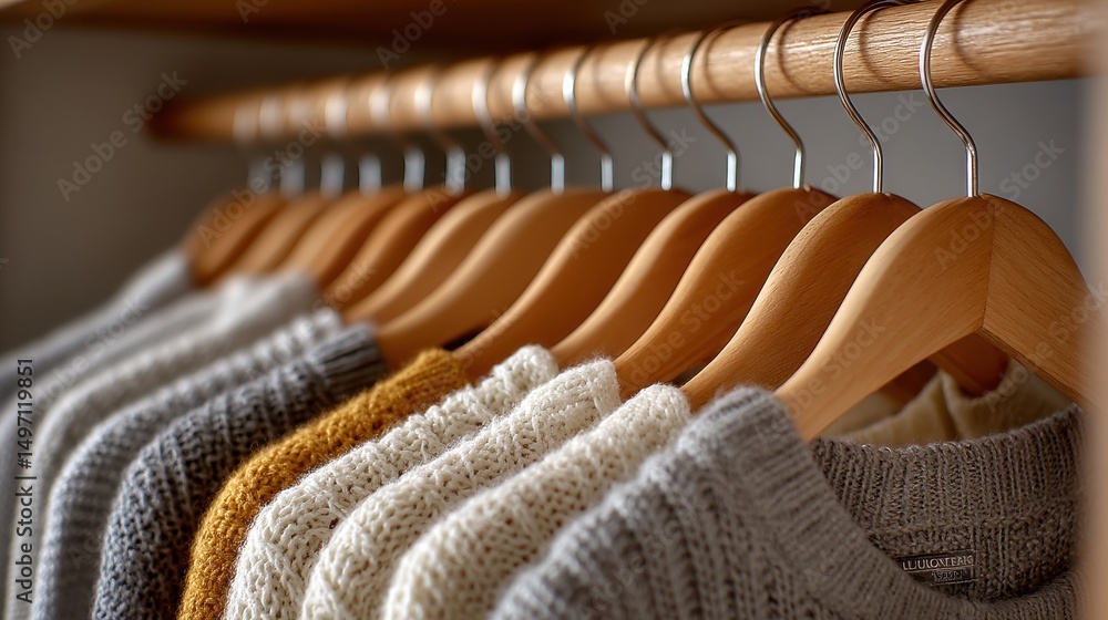 Obraz premium Scandinavian style closet with clean hangers inside 