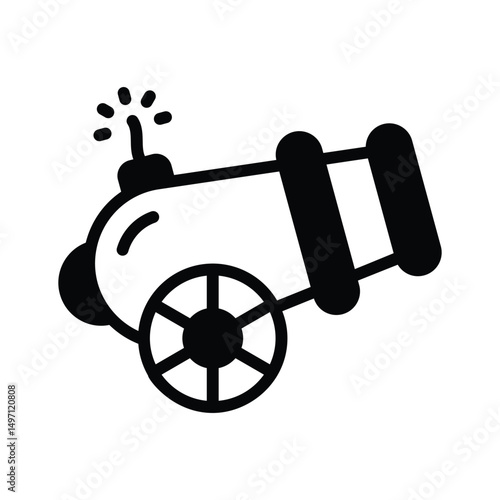 Visually appealing glyph icon of a firing cannon
