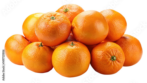 A vibrant pile of fresh and juicy oranges on a white background