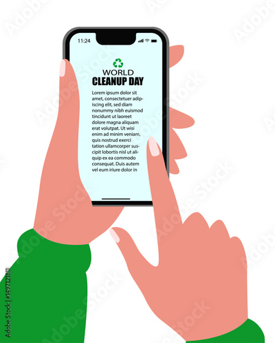 Girl asks question to AI. World Cleanup Day illustration.  Environmental event. Cleanup day, World Earth Day. Vector illustration.